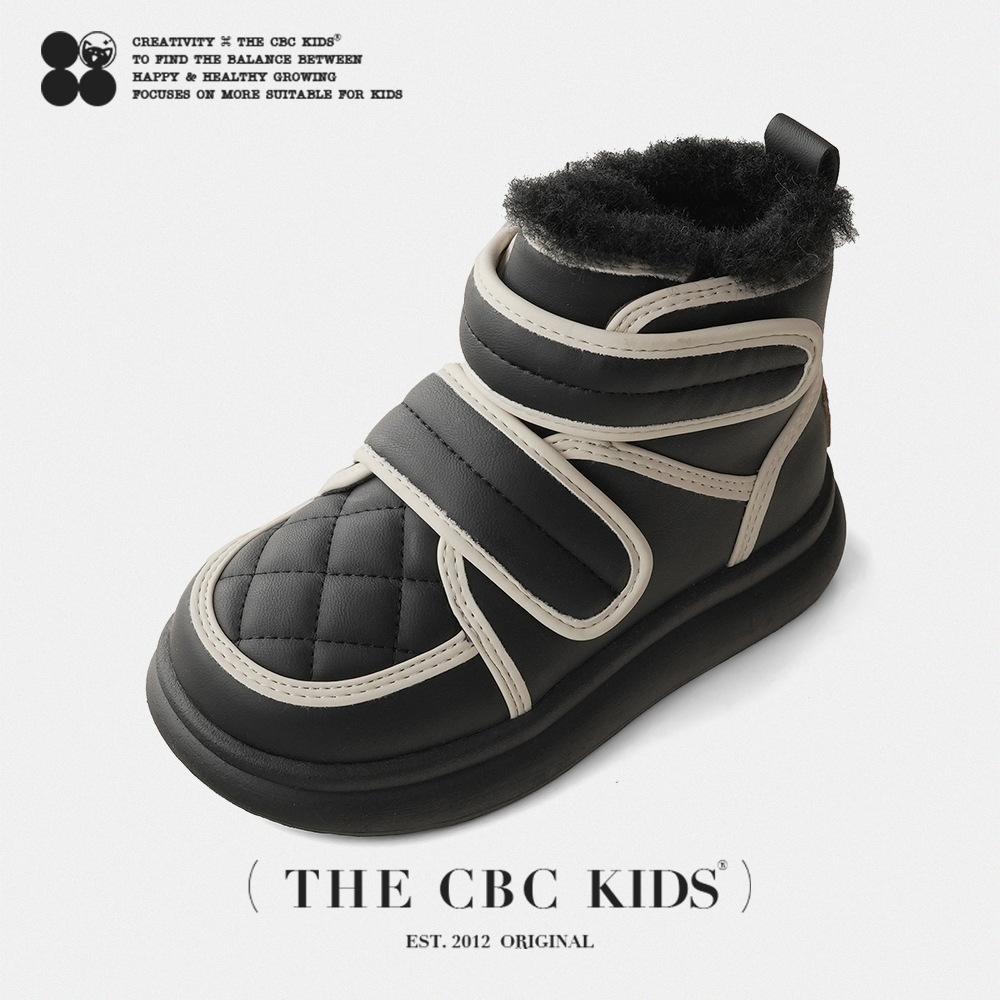 Rhombus Bread Children's Snow Boots Autumn and Winter New Boys and Girls High-top Velcro