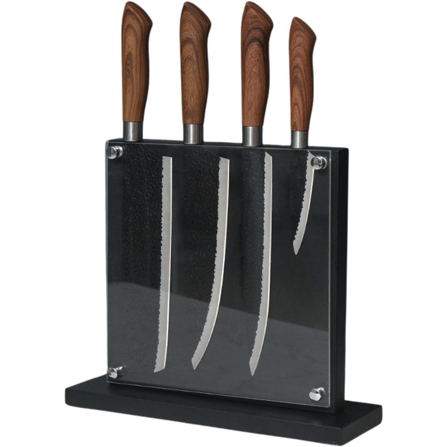 

Магнитная подставка для ножей с акриловым щитом, подставка для ножей из сосны, двухсторонняя подставка для хранения ножей на кухне