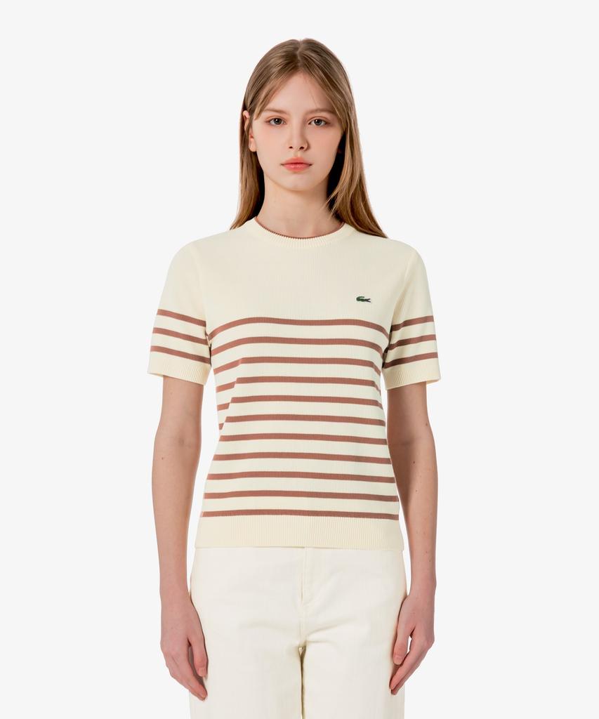 LACOSTE Women'S Striped Short Sleeve Sweater Af415E-56G 056