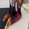 New Designder Inlay Gems Pointed Toe Patent Leather Sexy Slingback Sandals Women Pumps High Heels Wedding Banquet Shoes