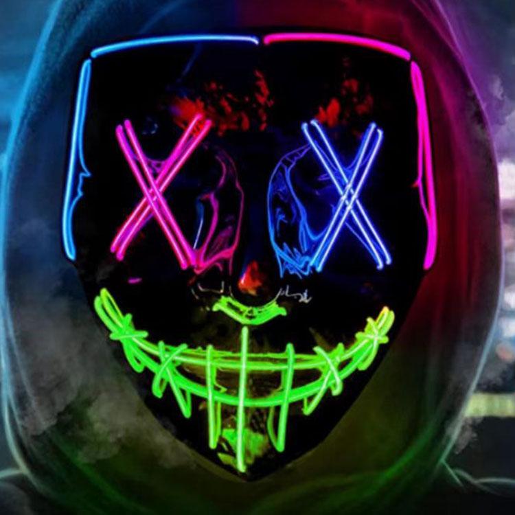 Black Ghost LED Sound-Control Mask - Luminous V Shape Halloween Prop