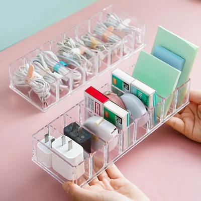 Desktop Data Cable Storage Compartment Mobile Phone Charger Charging Cable Sorting Grid Winding Device Power Cord Storage Box Sorting Box Reusable