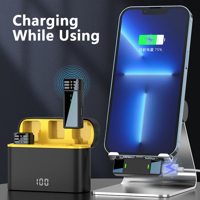 Wireless Lavalier Microphone Noise Reduction Live Interview Mobile Phone Recording for iPhone Type C with Charging Box