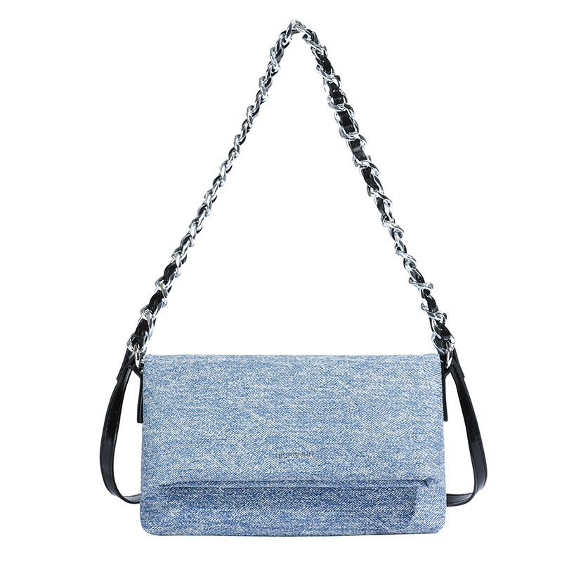 Ielgy Fashionable Denim Underarm Bag High-End Chain Shoulder Messenger Bag All-Match Small Square Bag