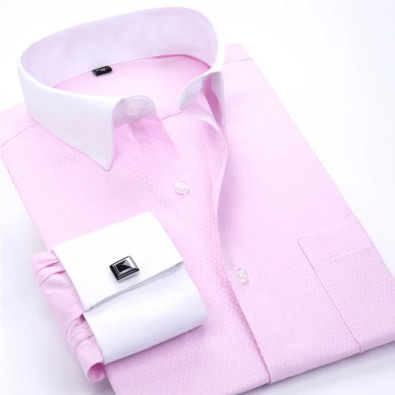 2026 New Men's Long Sleeve Shirt High Quality Tuxedo Standing Collar Wedding Dress Shirt Men's White French Cufflink Shirt