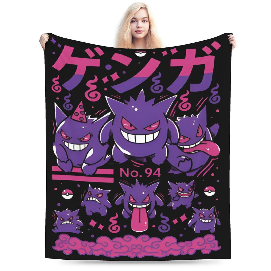 Zabawne pokemonowe Gengar potwór Koc Lekki Cienki Koralowy Polar Pluszowy Wygodny Koc do Rzucania Można Prać w Pralce