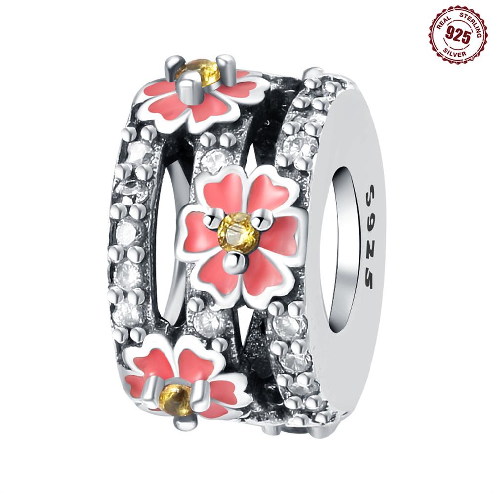 Original Copper Charms Luxury Pink Cherry Blossoms Beads Fit Bracelet Diy Women Making Delicate Gift Jewelry