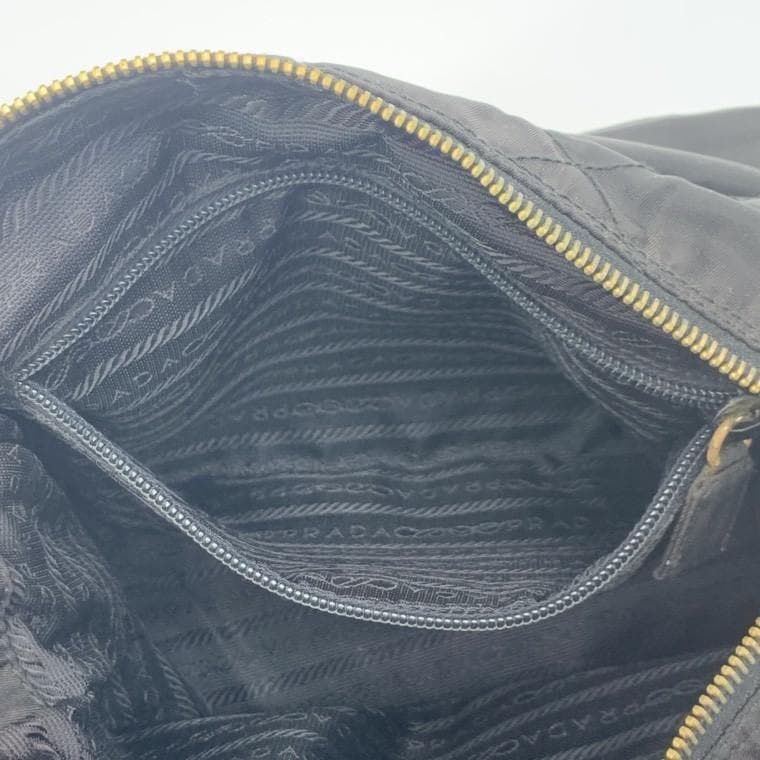 PRADA Shoulder Bag Quilted Gold Chain Tessuto Nylon Leather Black Women's Triangle Plate Logo
