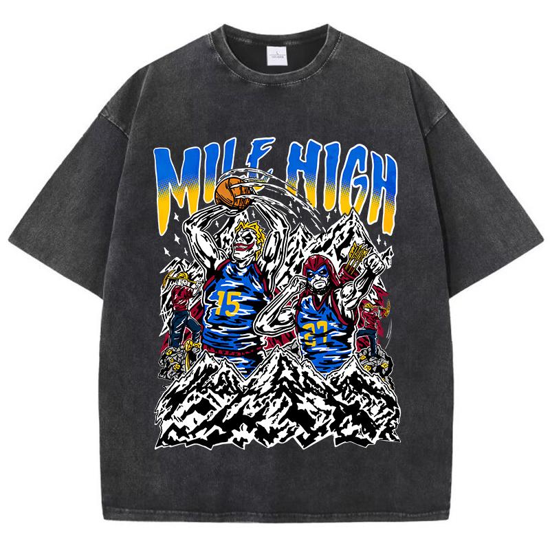 American Vintage Clothing for Men Basketball Player T-Shirt Pure Cotton Washed Vintage Style Oversize Tshirts