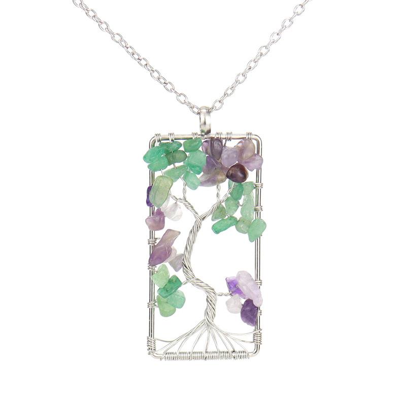 Natural Amethyst Gravel Rectangular Winding Tree Of Life Necklace Fortune Tree Necklace N40