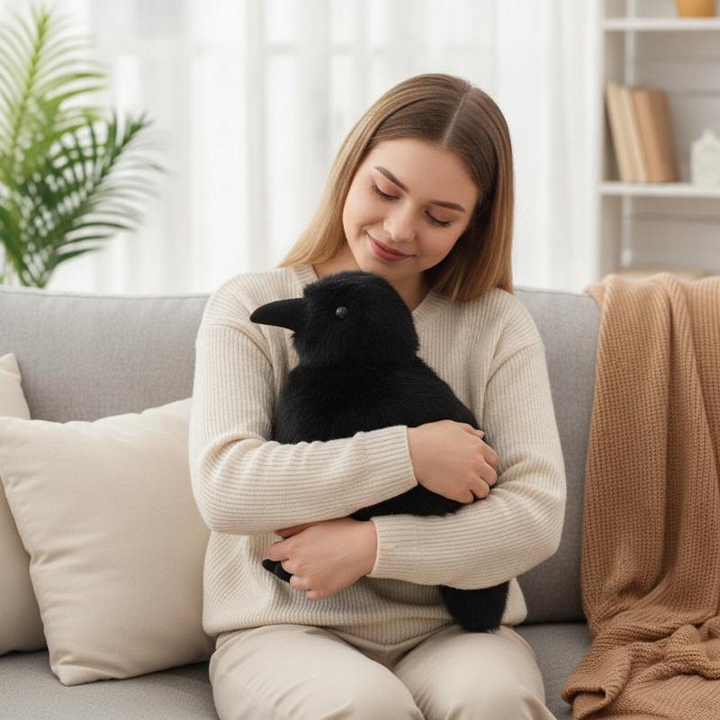 Kawaii Black Crow Plush Toy Realistic Crow Stuffed Animal Creative Bird Soft Doll For Child And Adults Gothic Room Decor