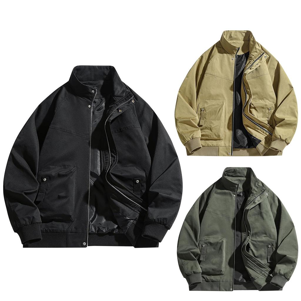 Mens Casual Outdoor Pocket Solid Color Fashion Jacke