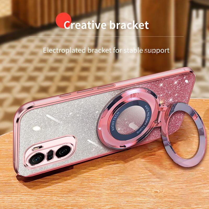 Bling Ring Holder Detachable Glitter Sticker Chromed TPU Case With Stand For Xiaomi Redmi K40 K30 Pro K40S K30S Ultra