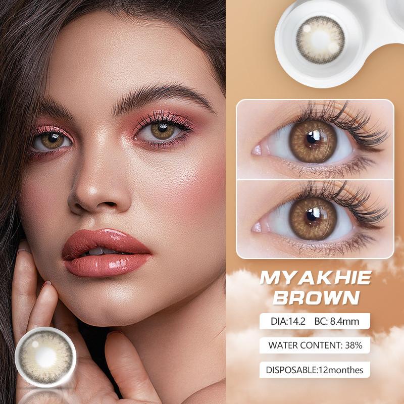 (0~-7.00 Grade) EYESHARE Colored Brown Contact Lenses with Grade Myopia Gray Natural Pupils for Eyes 14.2mm Prescription Lens