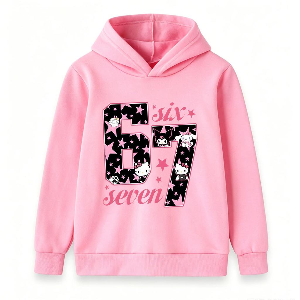 Kids Boys Girls Cute Cartoon Star Pattern 67 Print Pullover Hoodie, Casual Long Sleeve Comfy Hooded Sweatshirt for Daily Wear Birthday Party Age 6-7 C