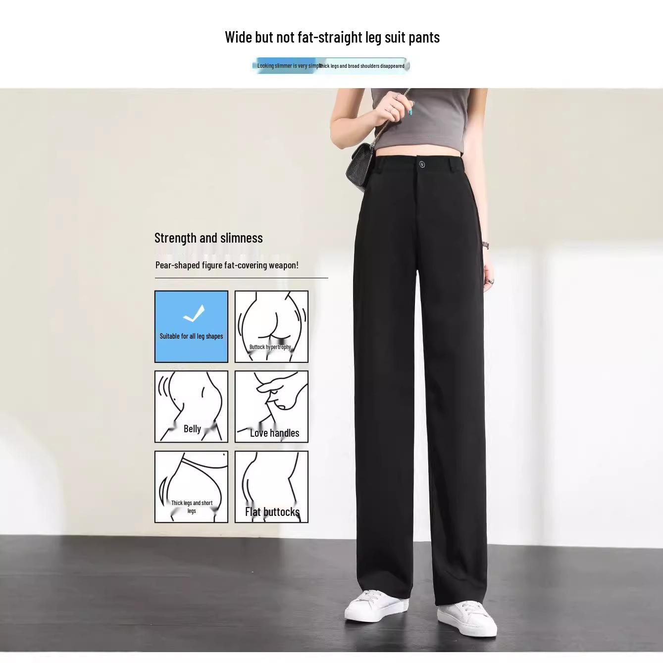 

Ice Silk Wide-Leg Women s Black High-Waist Casual Trousers - Spring/Summer Edition XL