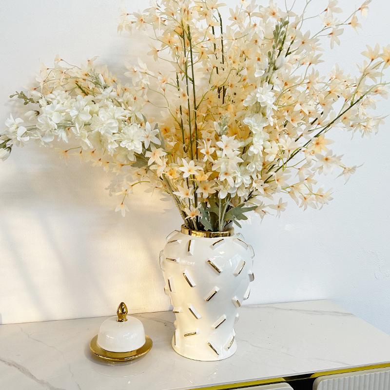 Gold White Storage Pottery Jar  General Can Storage Tank Ginger Jar Flower Vase Ceramic Ornament Home Decoration Accessories