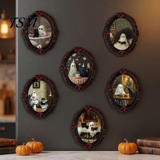 Retro Gothic Room Accessories Halloween Ghost Refrigerator Magnet, Fridge Magnets, Oval Picture Magnetic Magnets Frame Stickers for Kitchen