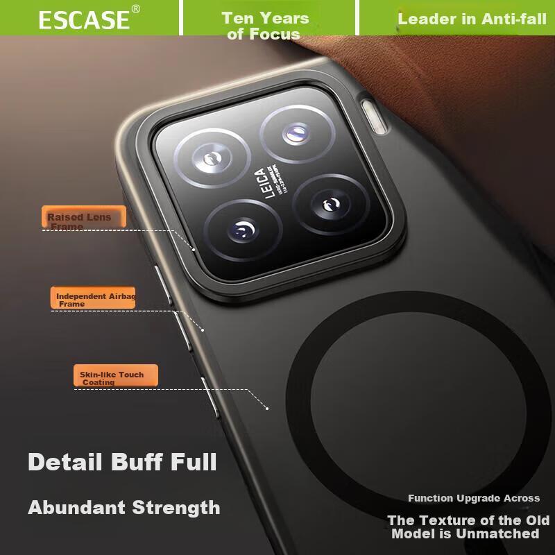 ESCASE Magnetic Shockproof Case for Xiaomi 15 Smartphone, Ultra-Thin Matte Anti-Fingerprint Protective Cover, Translucent Black