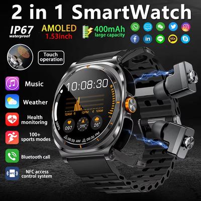 2025 Neue TWS Smartwatch 2 in 1 Mit Kopfhörer BT Anruf Herrenuhren GPS Track Monitor Sport Musik abspielen Smartwatch Für Android IOS