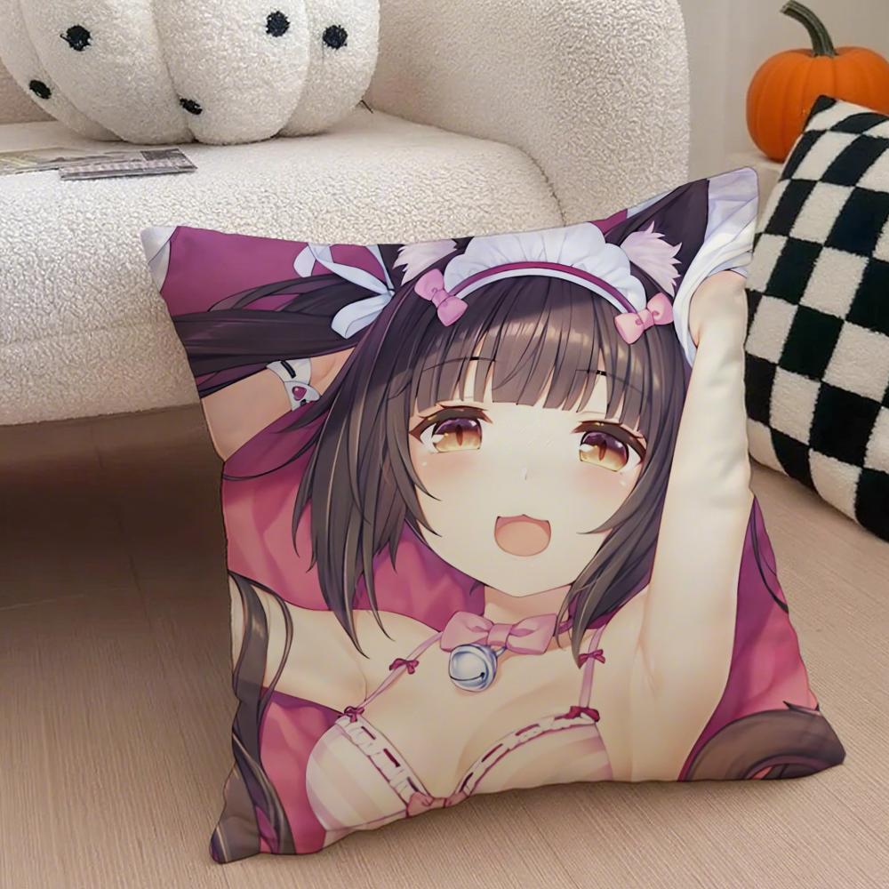 Cute Japanese Visual Novel Anime NNekopara Cushion Cover Throw Pillow Cover Hidden Button Durable Polyester Chair Cushion