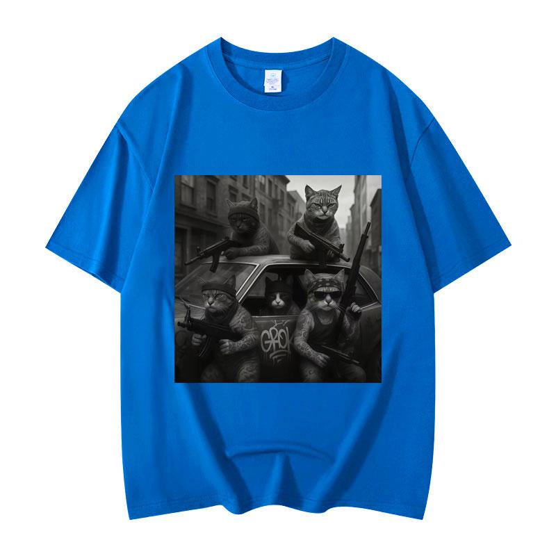 Funny Cat Gang Meme Graphic T Shirts Men's Women's Fashion Vintage T-shirt Summer Casual Loose Short Sleeve T-shirt Streetwear