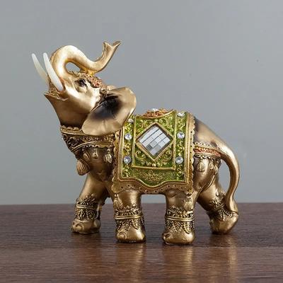 Resin Elephant Statue Ornament Home Decoration Accessories Retro Coppery Elephant Sculpture Figurine Crafts Desktop Home Decora