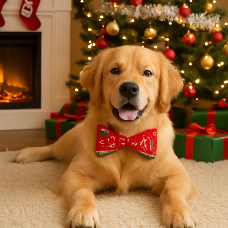 Festive Christmas Pet Bow Tie Dog Collar with Bowknot Holiday Accessory for Dogs Perfect for Parties and Special Occasions