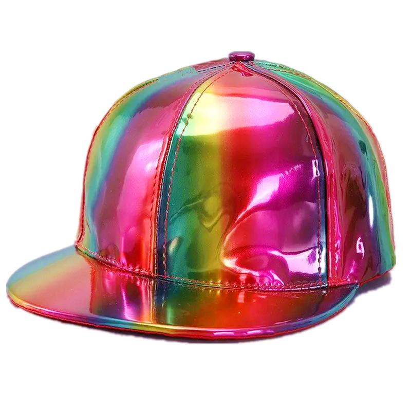 Nová Unisex PU kůže Laser Style Baseballová čepice Street Hip Hop Klobouk Muži Ženy Oslnivé barvy Kšiltovka Y2K
