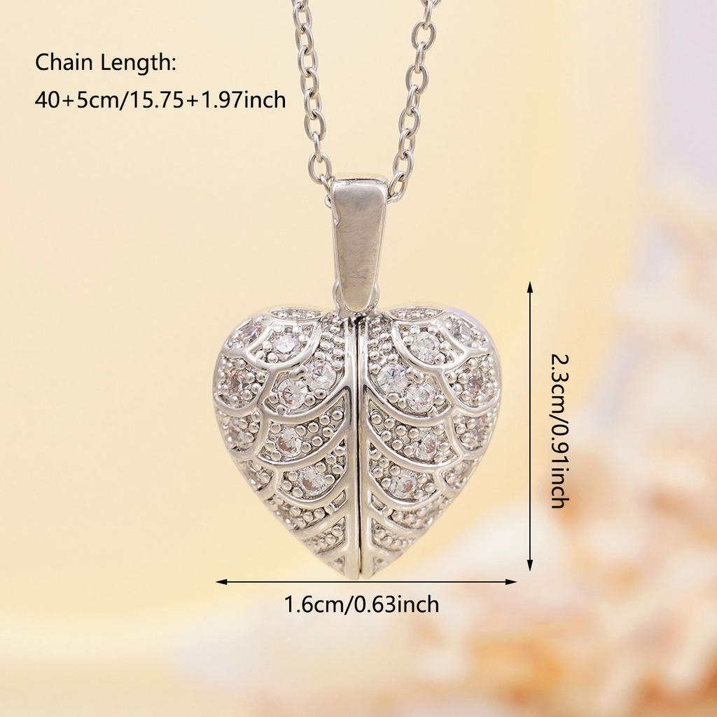 1pc Heart Angel Wings Openable Pendant Necklace Fashionable Cute Party Jewelry Valentine's Day Gift for Women Girls Mum