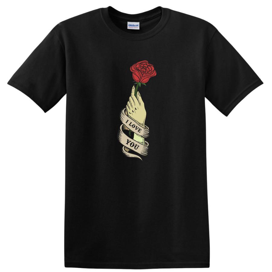 I Love You Rose Vintage Hand T Shirt Romantic Gift for Her Love Tee S