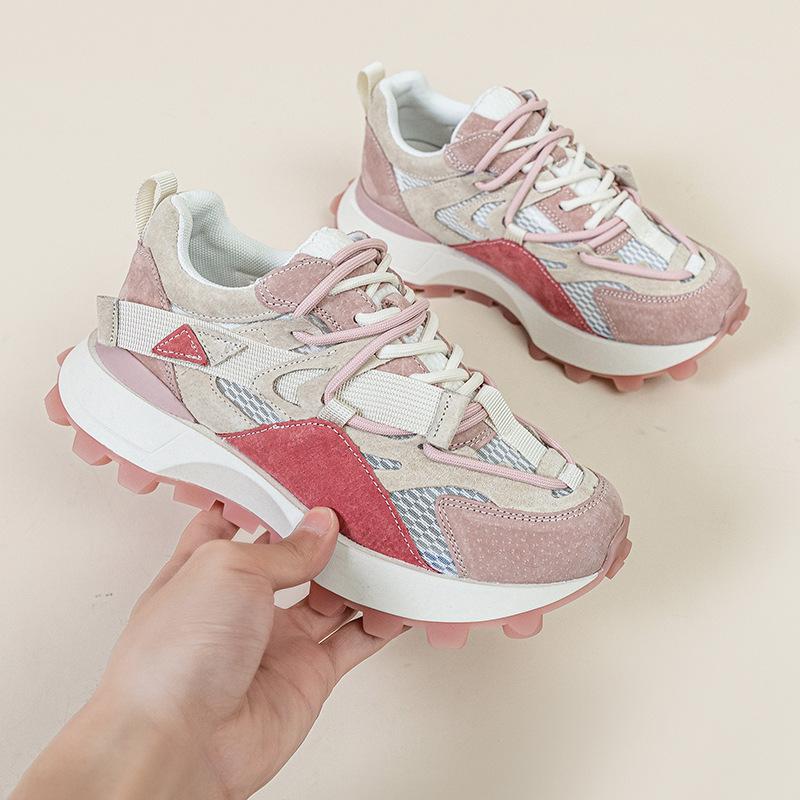 

Women s new leather mesh platform sports style casual shoes versatile, lightweight and non-slip running shoes 40 рожевий