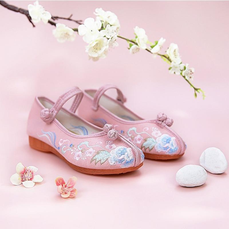 Hanfu-Schuhe mit Stickerei, Retro-Ethno-Stil für Zuhause, antikes Kostüm, bequeme und lässige Mutterschuhe