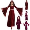 Medieval Vampire Witch Hooded Wine Red Dress Cosplay Halloween Costume Carnival