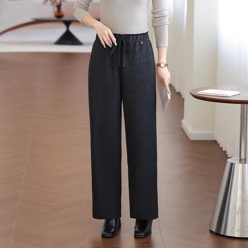2025 Winter Elastic Waist Slim Fit Wide Leg Pants for Middle-Aged Women 4XL