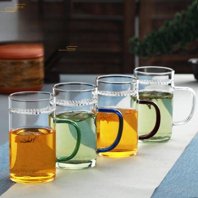 New Transparent Glass Crescent Cup with Filter Crescent Tea Drink Tea Cup Colorful Handle Single Layer Cup