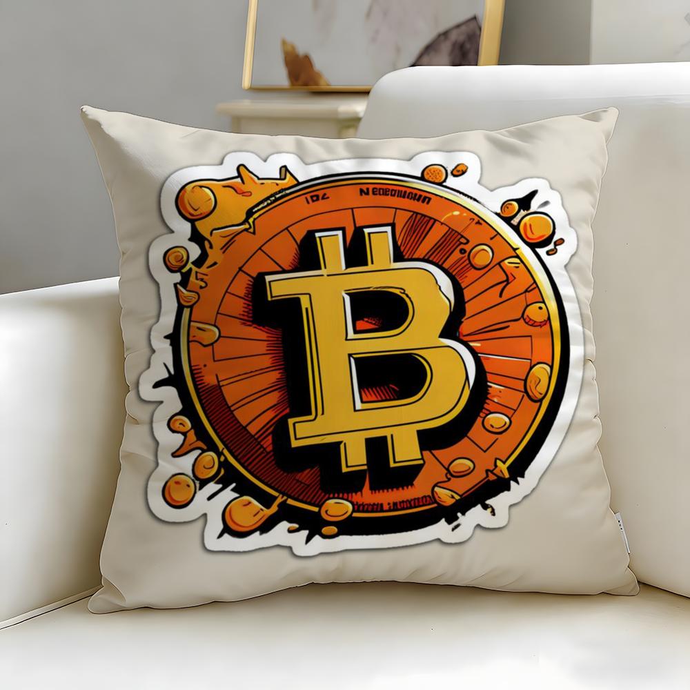 classic virtual currency Bitcoin Cushion Cover Soft  EasyWash Pillow Case  Versatile for Couch Bed Travel and Office