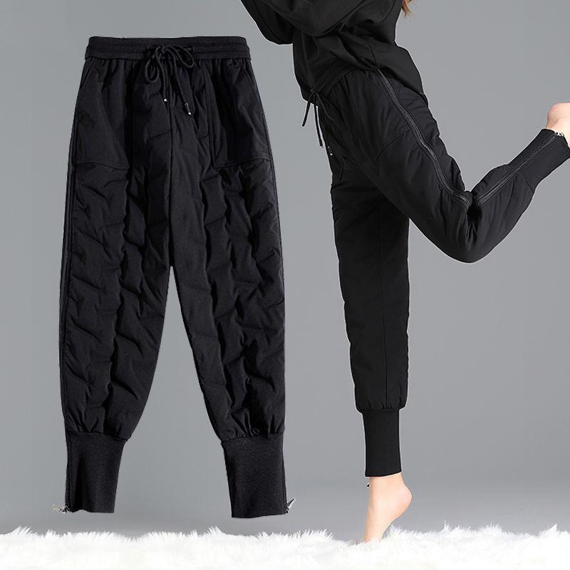 Fall and Winter Down Cotton Pants Female Outwear Big Yards High-waisted Padded Thickened Loose Slim Warm Pants Thickened Warm