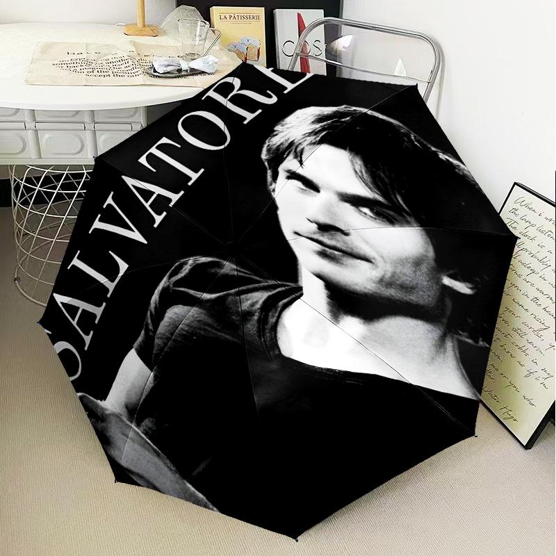 Damon Salvatore Romance Umbrella Folding umbrella, automatic umbrella 8-Frame for Travel, camping Use Gift for Halloween Christmas