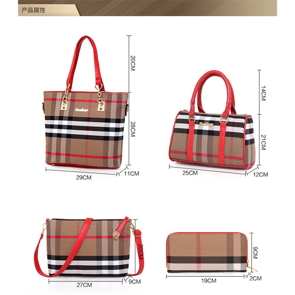 Karierte Leinwand Schwiegermuttertasche Sechs-teiliges Set Hand-Schultertasche Damen-Tasche