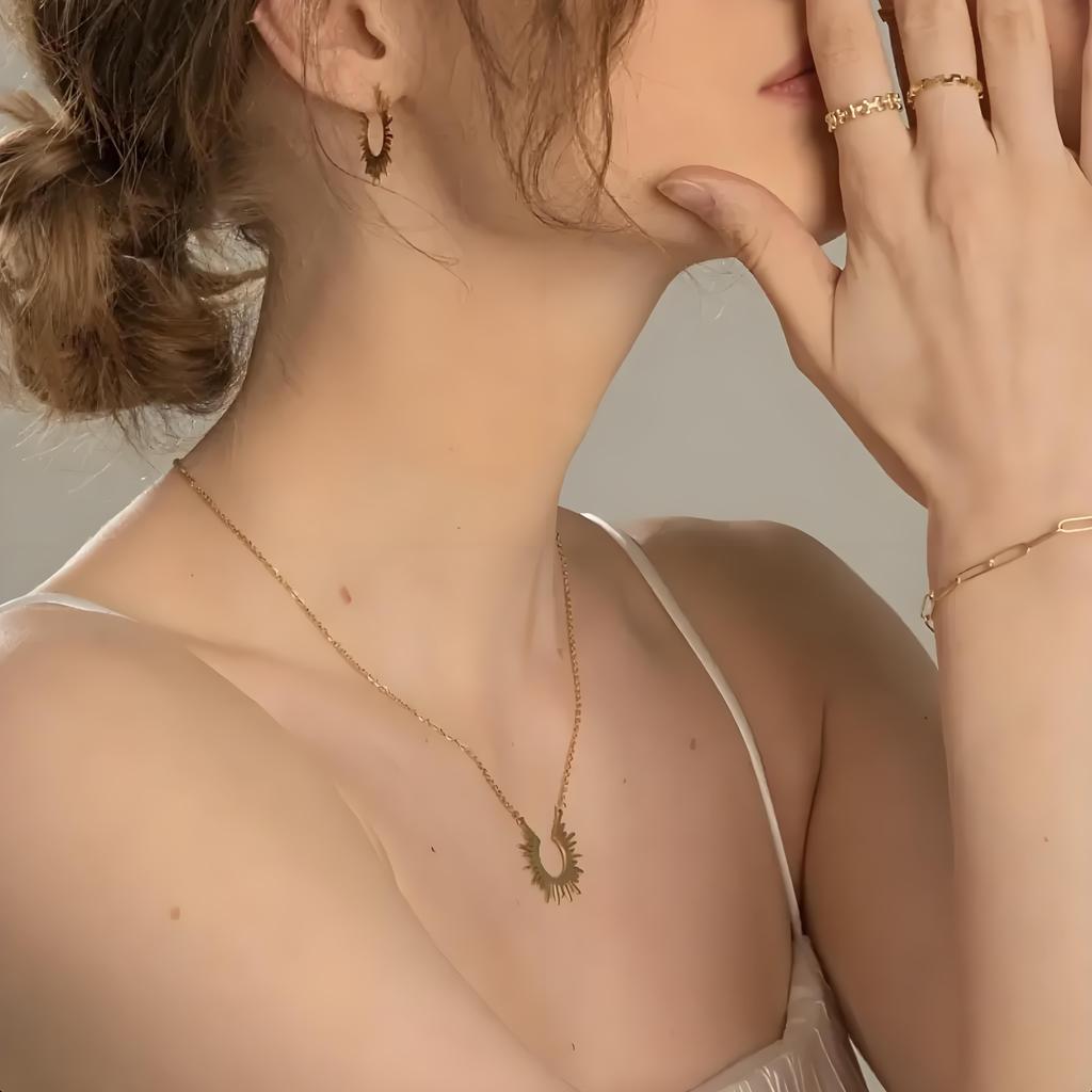 Gold Plated Sunburst Pendant Necklace for Women, Boho Style Minimalist Jewelry, Ideal for Daily Wear & Gifting