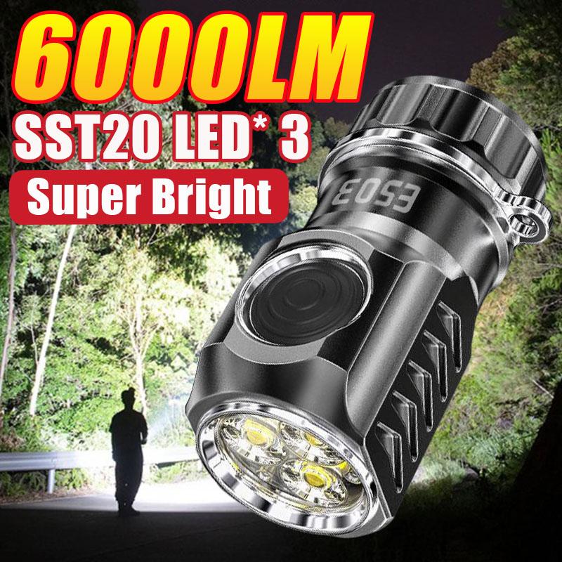 ES03 3*SST20 3000LM Powerful LED Flashlight USB Rechargeable 18350 6Mode Super Bright Torch for Camping Mountaineer
