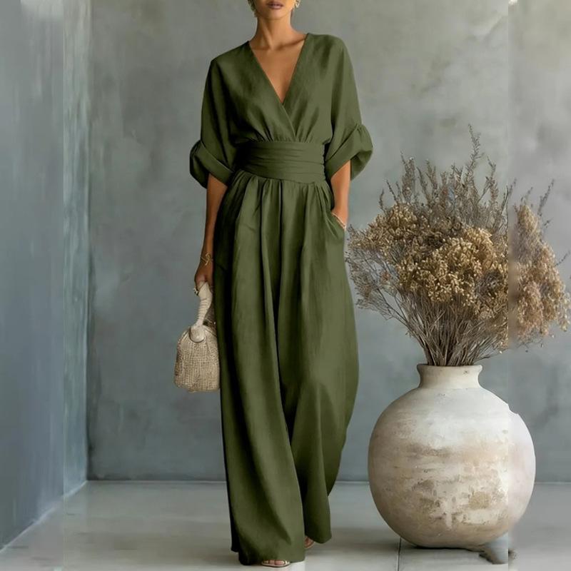 2026 Spring Women's Colorblock Print V-Neck Spaghetti Strap Long Dress