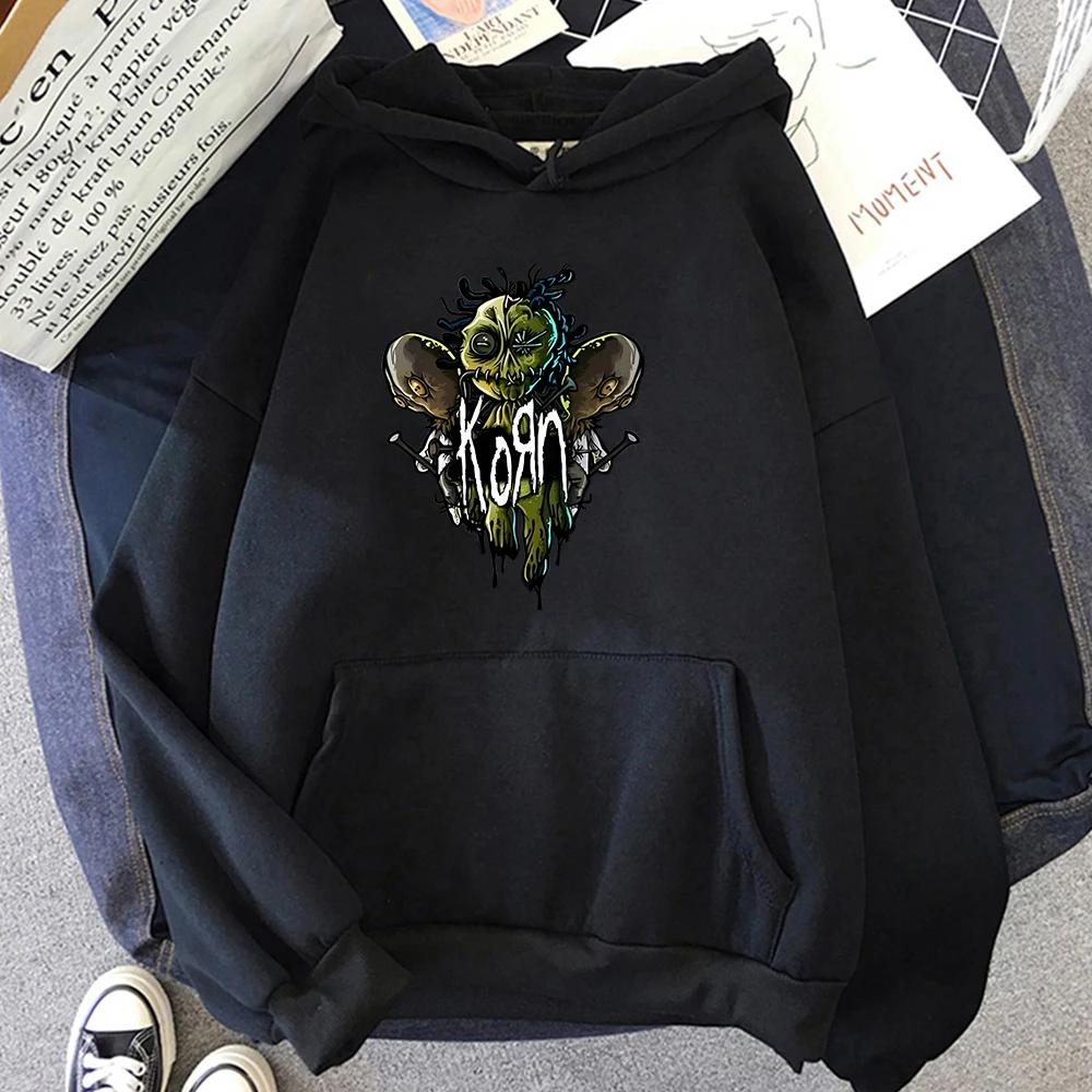Korn Band Heavy Mental Graphic Hoodies Long Sleeve Fleece Sweatwear Couple Soft Regular Fit Winter Women Hoodie Sweatshirt