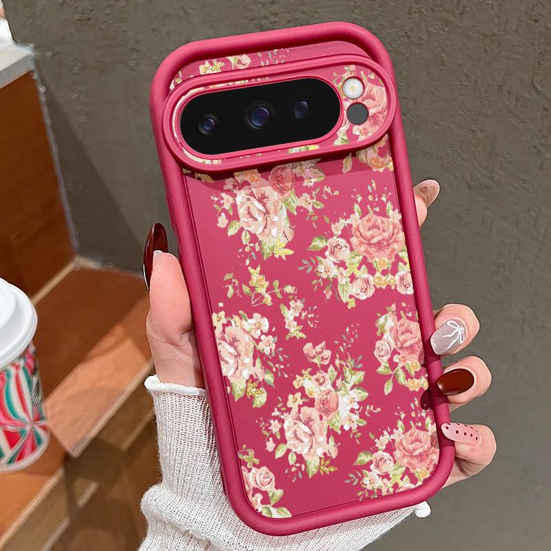 

Мягкий силиконовый чехол с цветочным узором для Google Pixel 9 8 Pro Xl 8a, противоударный матовый защитный чехол для линз от падения Google Pixel 8A вино красного