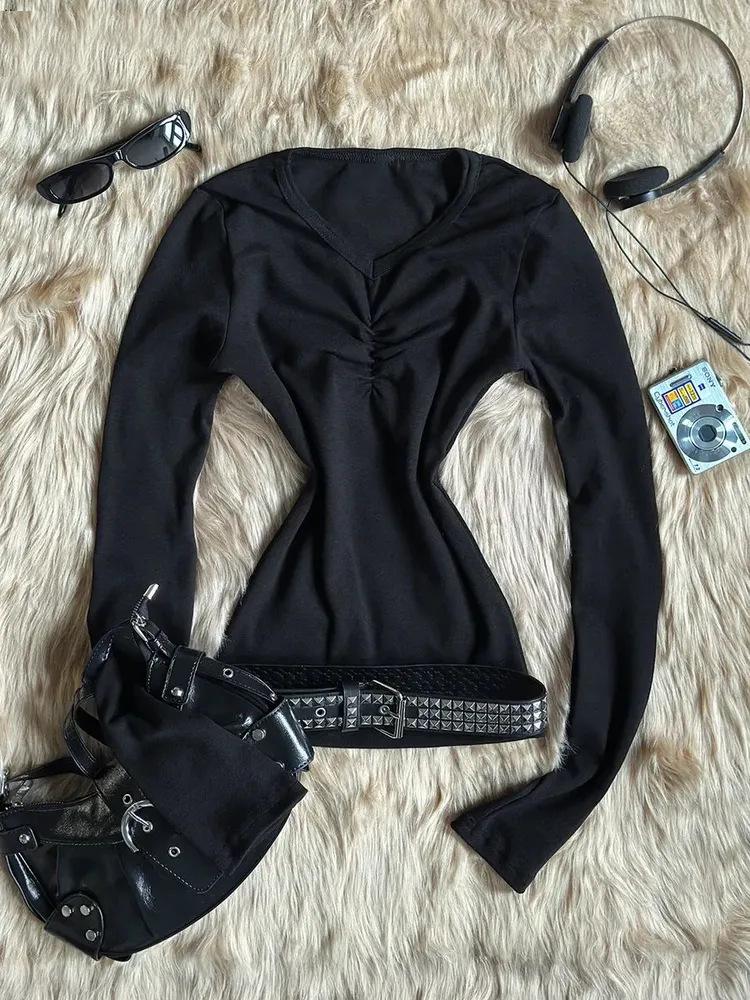 2026 Autumn/Winter Women's Y2K Off-Shoulder Slim-Fit Long-Sleeve Top