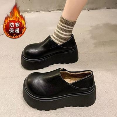 Herbst und Winter dicksohlige Höhenzunahme Damen neue Samt um warm zu halten, ein Pedal und zwei Tragevarianten Loafer Baumwollschuhe