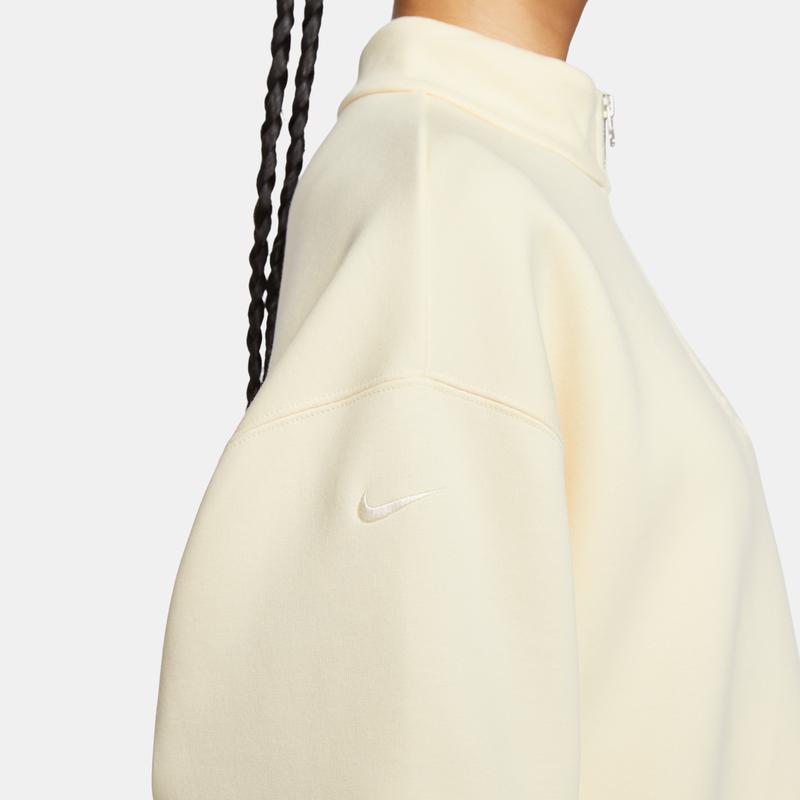 Nike Ropa Deportiva Tech Fleece Sólida Media Cremallera Cuello Alto Casual Manga Larga Sudadera Mujer Sudadera Leche de Coco HF5175-113