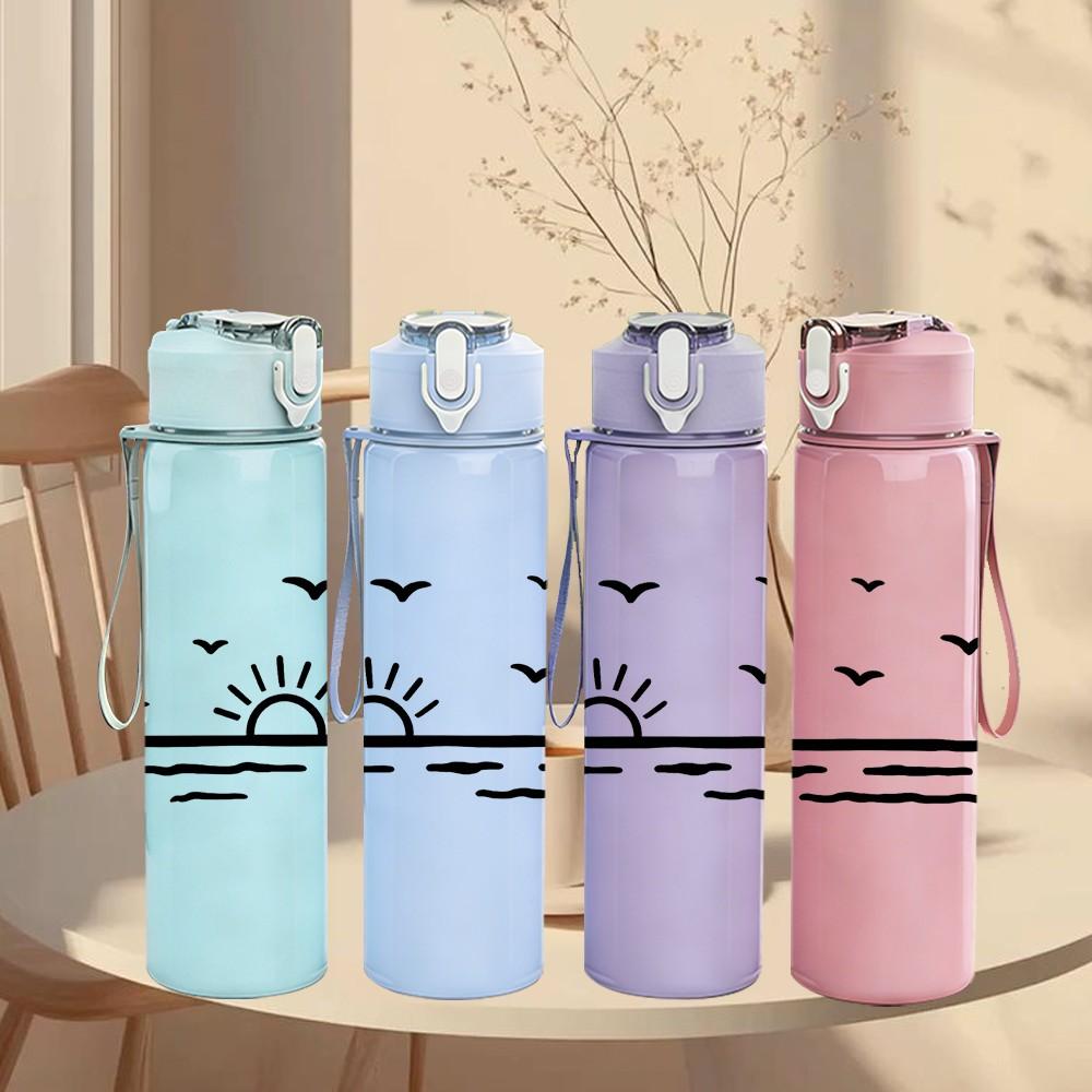 1PC Sunset Seagull Line Art 750ml Color Plastic Sports Water Bottle Leakproof Flip Straw Lid Suitable for Sports Office Home Use