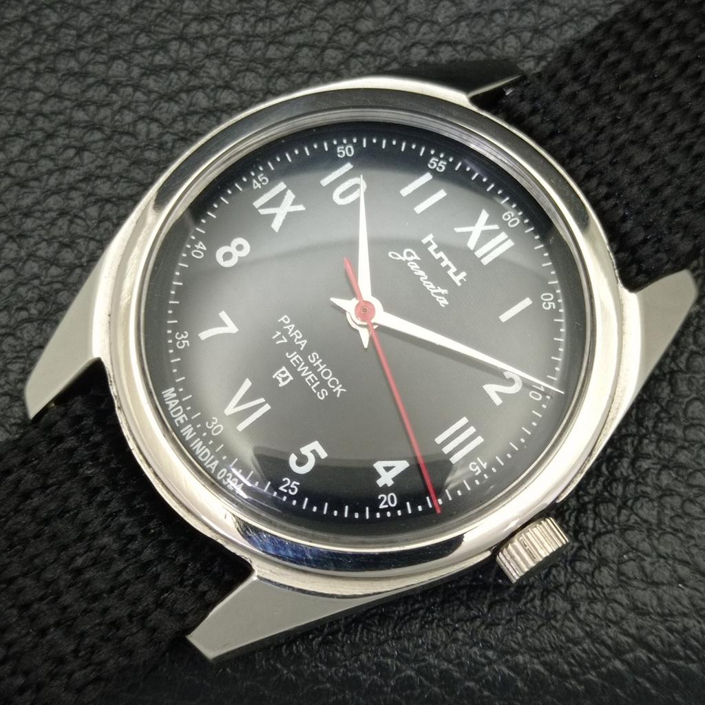 HANDAUFZUG VINTAGE HMT JANATA INDISCHE HERRENUHR SCHWARZES ZIFFERBLATT a700065-5